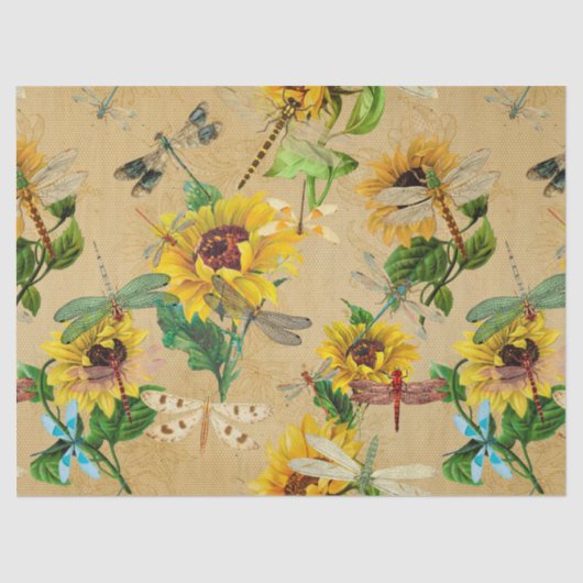 zonnebloemen en libellen Ontwerpen Tissuepapier (Voorkant)