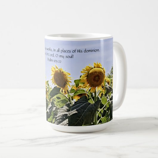 Zonnebloemen en lucht met de Schrift Mok Cup (Voorkant rechts)