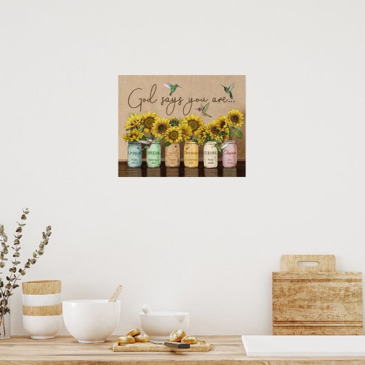 Zonnebloemen en mensvogels, zeg God dat je Poster  (Keuken)