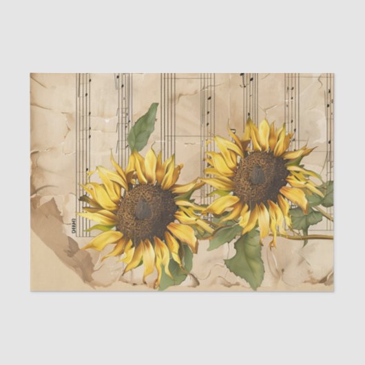 zonnebloemen en muziekblad Ephemera Tissuepapier (Voorkant)