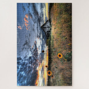 Zonnebloemen en oude houtslak - 20 x 30 inch legpuzzel