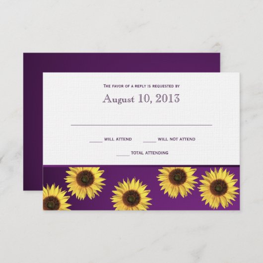 Zonnebloemen en Paarse land bruiloft reactie RSVP Kaartje (Voorkant / Achterkant)
