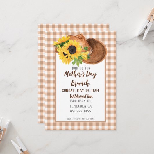 Zonnebloemen en Pet-Moederdag van Cowboy Kaart (Voorkant / Achterkant in situ)