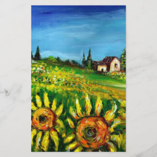 ZONNEBLOEMEN EN PLATTELAND IN TUSCANIE BRIEFPAPIER