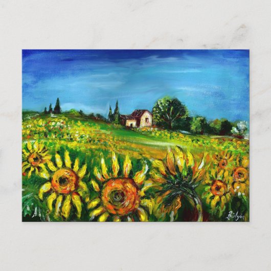 ZONNEBLOEMEN EN PLATTELAND TUSCAAN LANDSCHAP UITNODIGING BRIEFKAART (Voorkant)