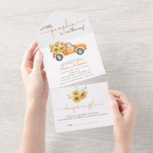 Zonnebloemen en pompoenen Truck Baby shower All In One Uitnodiging