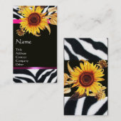 ZONNEBLOEMEN EN ROZE ZWART WIT ZEBRA BONT VISITEKAARTJE (Voorkant / Achterkant)