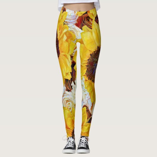 Zonnebloemen en Rozen Art Leggings (Voorkant)