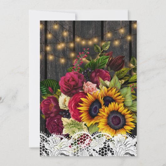 Zonnebloemen en rozen bruiloft met hout kaart (Achterkant)