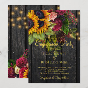 Zonnebloemen en rozen rustieke schuur hout verlovi kaart