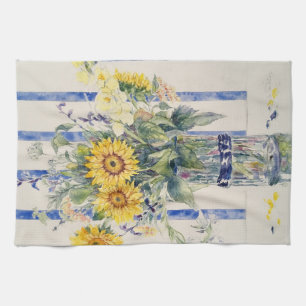 Zonnebloemen en strepen theedoek