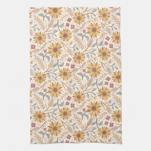 Zonnebloemen en tarweoren theedoek (Verticaal)