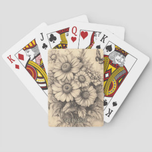 Zonnebloemen en vlinder - Rustiek oud papier Pokerkaarten