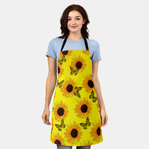 Zonnebloemen en vlinders, full print Schort