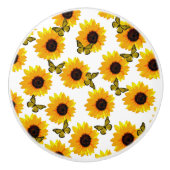 Zonnebloemen en vlinders, keramische knop (Voorkant)