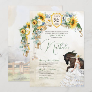 Zonnebloemen en witte rozen Rustic Charro Quincean Kaart