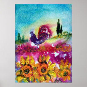 ZONNEBLOEMEN EN ZWARTE HAAN POSTER
