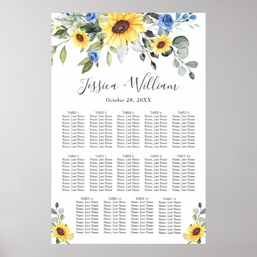 Zonnebloemen Eucalyptus 14 Tabellen ZITPLAATS Poster (Voorkant)