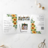 Zonnebloemen Eucalyptus All in One QR Code Weddens Drieluik Uitnodiging (Binnen)