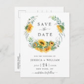 Zonnebloemen Eucalyptus Bruiloft Save the Date Aankondigingskaart (Voorkant / Achterkant)