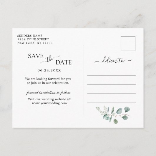 Zonnebloemen Eucalyptus Bruiloft Save the Date Aankondigingskaart (Achterkant)