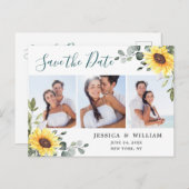 Zonnebloemen Eucalyptus FOTO Bruiloft Save the Dat Aankondigingskaart (Voorkant / Achterkant)