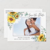 Zonnebloemen Eucalyptus FOTO Bruiloft Save the Dat Briefkaart (Voorkant / Achterkant)