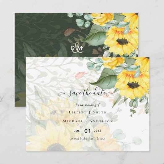 Zonnebloemen Eucalyptus Greenery Boho Wedding Briefkaart (Voorkant / Achterkant)