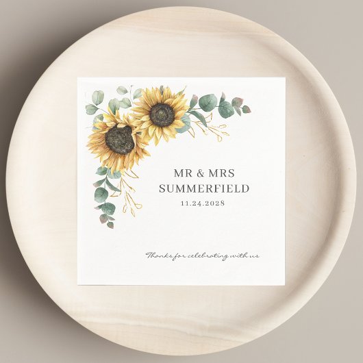 Zonnebloemen Eucalyptus Greenery Weddenschap Paper Servet