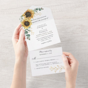 Zonnebloemen Eucalyptus Greenery Wedding All In One Uitnodiging