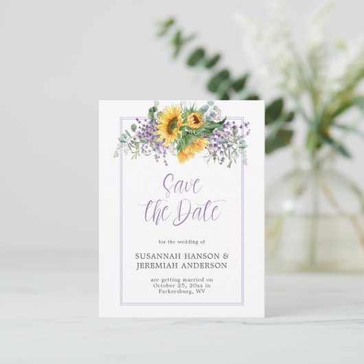 Zonnebloemen Eucalyptus Lavender Save the Date Aankondigingskaart (Staand voorkant)