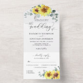 Zonnebloemen Eucalyptus Navy Floral Wedding RSVP All In One Uitnodiging (Binnen)