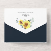 Zonnebloemen Eucalyptus Navy Floral Wedding RSVP All In One Uitnodiging (Achterkant)