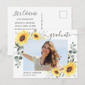 Zonnebloemen Eucalyptus PHOTO Graduation Party Aankondigingskaart (Voorkant / Achterkant)