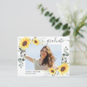 Zonnebloemen Eucalyptus PHOTO Graduation Party Aankondigingskaart (Staand voorkant)