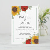 Zonnebloemen Eucalyptus Rozen Moderne bruiloft Kaart (Staand voorkant)