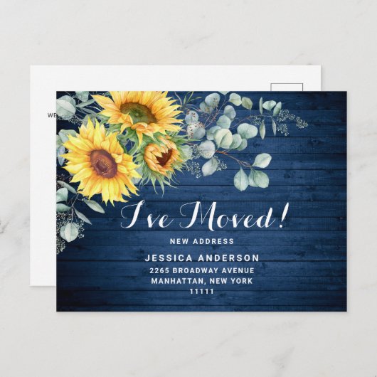 Zonnebloemen Eucalyptus Rustic Moving Announge Briefkaart (Voorkant / Achterkant)