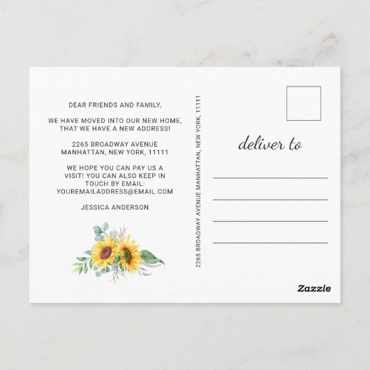 Zonnebloemen Eucalyptus Rustic Moving Announge Briefkaart (Achterkant)