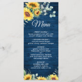 Zonnebloemen Eucalyptus rustiek blauw hout bruilof Menu (Voorkant)