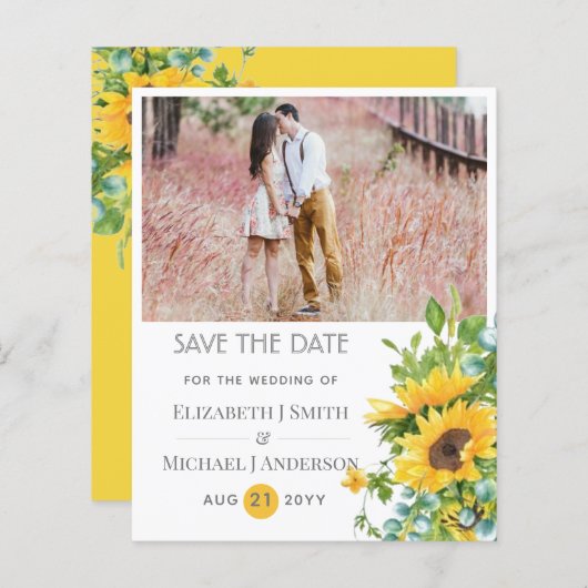 Zonnebloemen Eucalyptus Save the Date Trouw Uitnod (Voorkant / Achterkant)