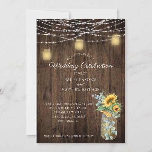 Zonnebloemen Eucalyptus String Lights Mason Jars Kaart (Voorkant)