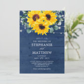 Zonnebloemen Eucalyptus String Lights Navy Weddens Kaart (Staand voorkant)