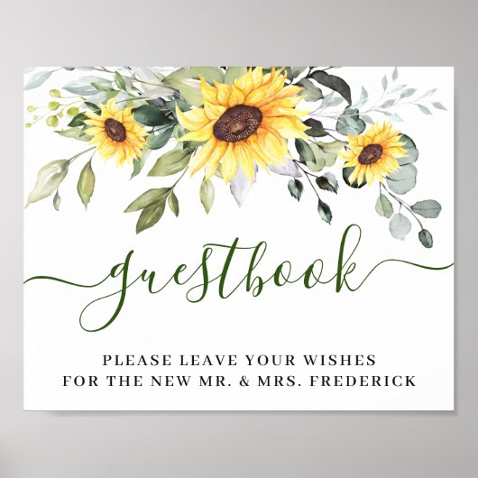 Zonnebloemen Eucalyptus Trouw Teken Onze Gastboek Poster (Voorkant)