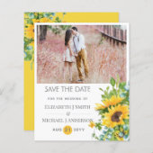 Zonnebloemen Eucalyptus Trouwkaart Sla Datum Op (Voorkant / Achterkant)