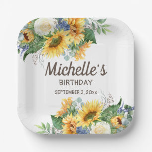 Zonnebloemen Eucalyptus Verjaardagsfeest Naam Datu Papieren Bordje