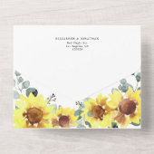 Zonnebloemen Eucalyptus Weddenschap Details RSVP All In One Uitnodiging (Achterkant)