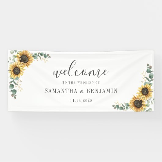 Zonnebloemen Eucalyptusscript bruiloft Spandoek (Horizontaal)