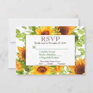 Zonnebloemen Floral RSVP Wedding Response w/Meals Kaartje