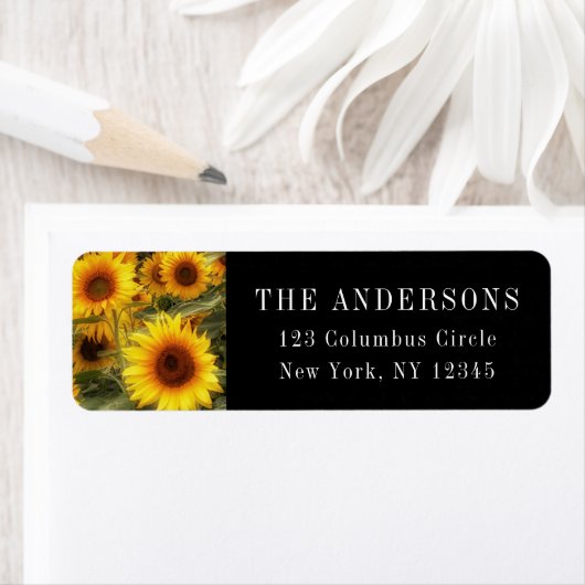 Zonnebloemen Foto Black Return Address Label (Insitu)