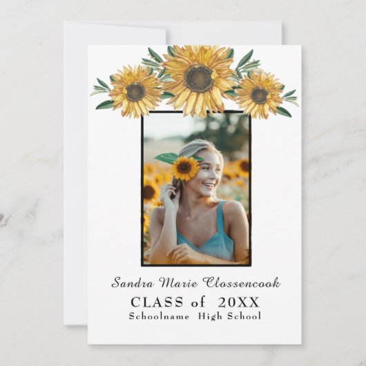 Zonnebloemen foto lijst Modern rustiek afstuderen Aankondiging (Voorkant)
